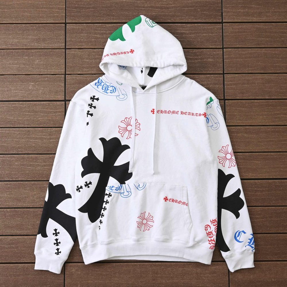 Chrome Hearts Colorful Graffiti Logo Hooded White Drawstring Sweatshirt